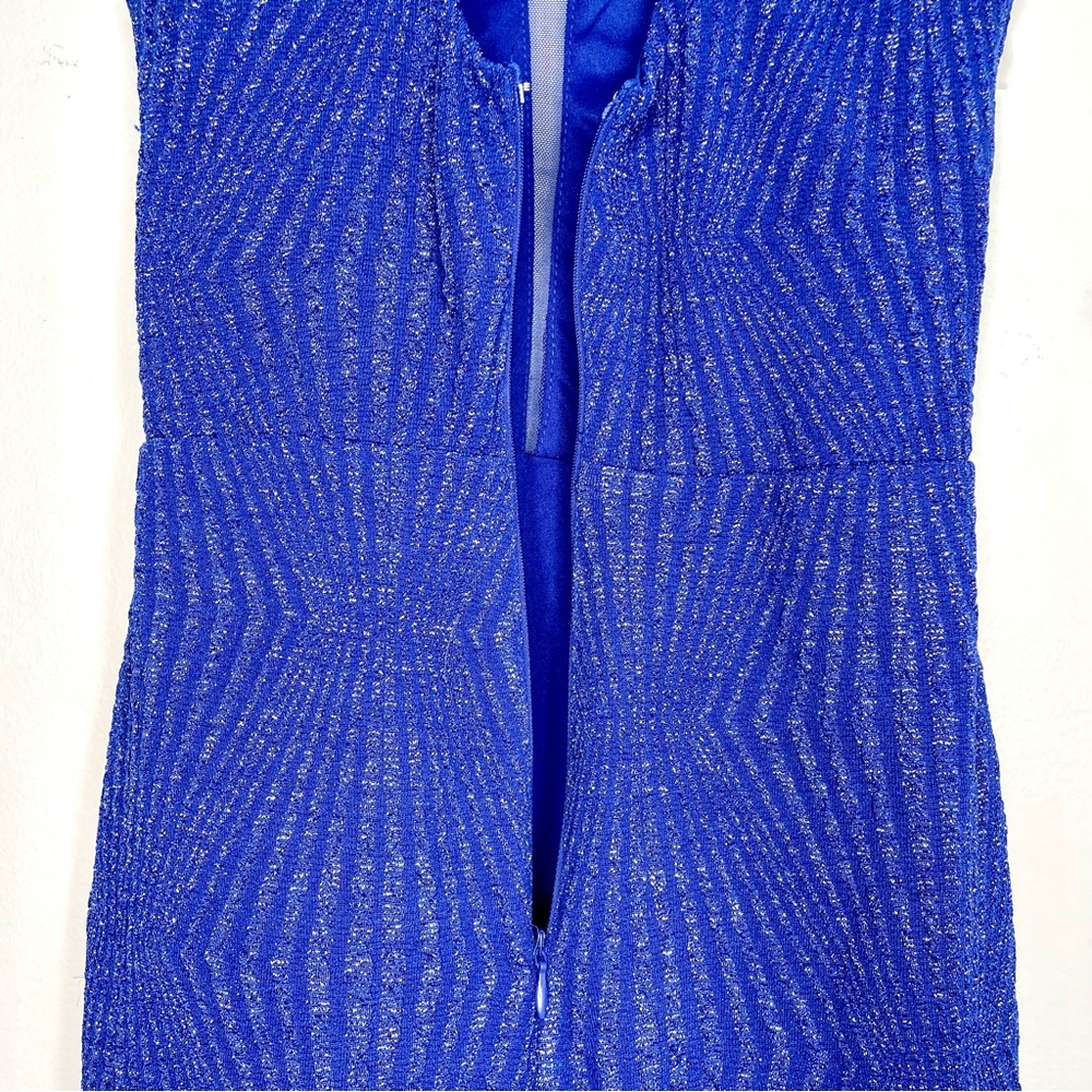 SOLD Charlotte Russe Electric Blue Cutout Halter Mini Dress XS Metallic - Picture 9 of 15